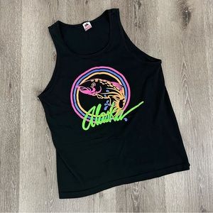 Vintage 90’s Neon Print Alaska Tourist Tank - Black Cotton Unisex Graphic Tour